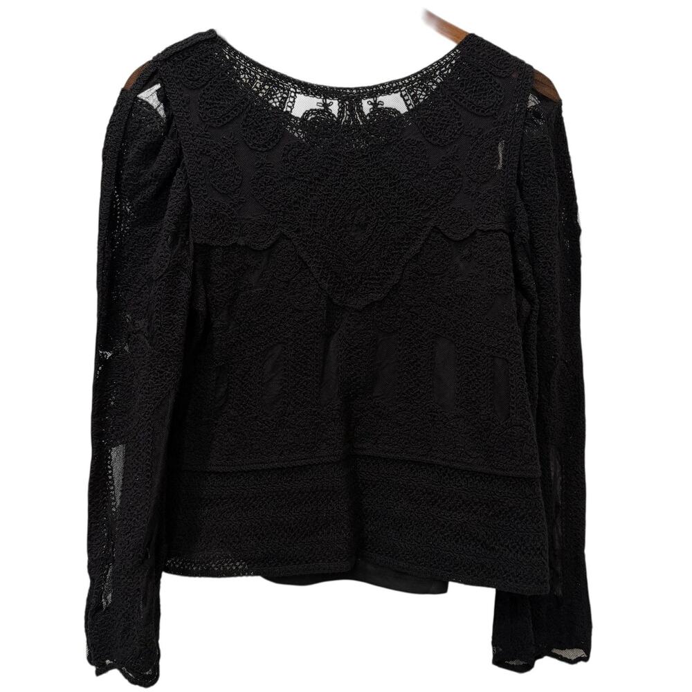 Ultra Pink Blouse Juniors Large Black Crochet Lace Long Sleeve Lined Party Top - Picture 8 of 12